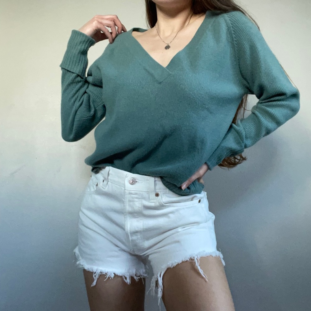Sundance Cashmere Wool Green Sweater Cuffed Sleeve